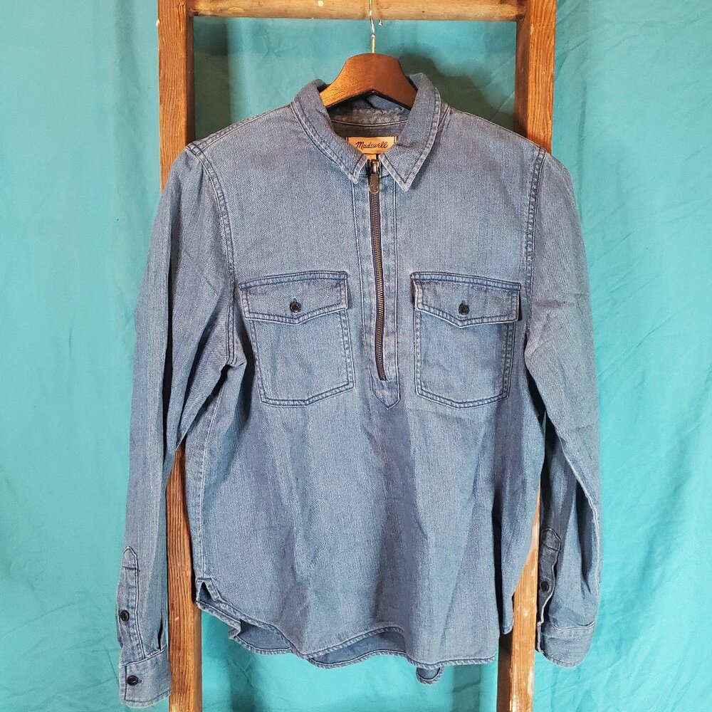 Madewell Denim Half Zip Pullover Denim Women's Shirt